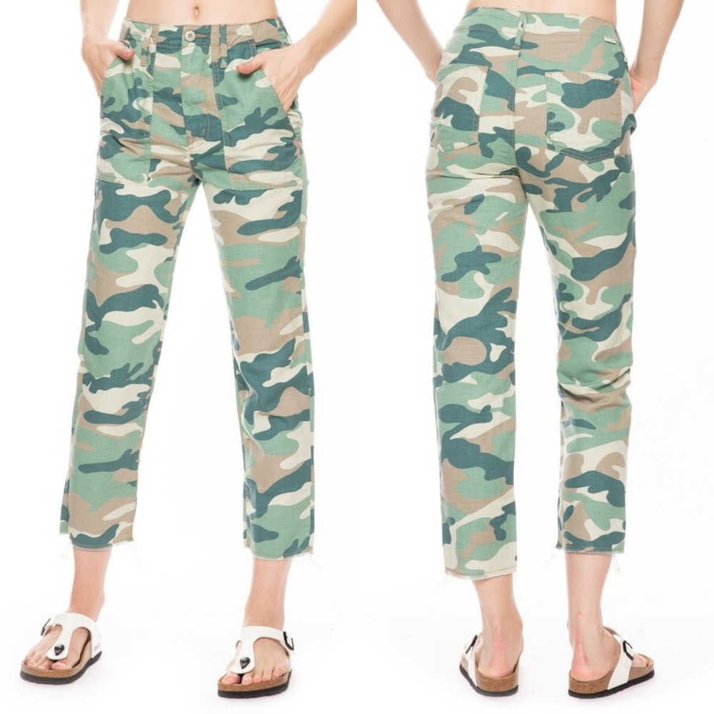 MOTHER The Shaker Chop Crop Pant In Blue Green Camo 30.